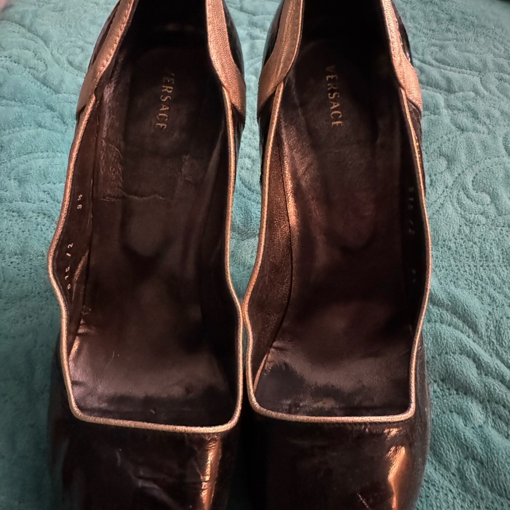 Versace Luxe Black and Gold Heels